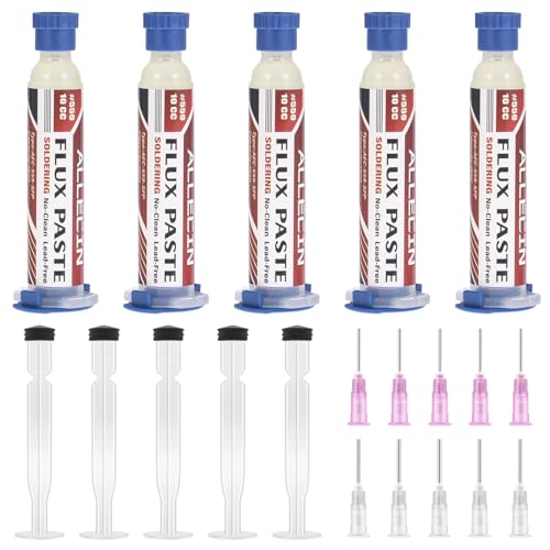 No Clean Soldering Flux 559 10CC 10mL Solder Fluxs Paste Syringe for Electronics 10 milliliters with Needle Dispensing Tool (Pack of 5Pcs)