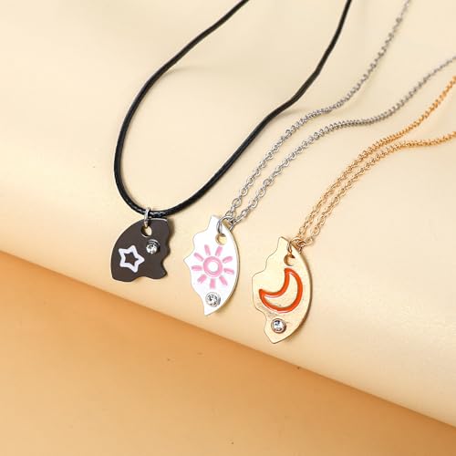 Best Friend Necklaces Forever Ever Necklace for 3 Split Heart Engraved Weirdo Sun Star Moon Pendant Necklaces Matching Puzzle Set Sisters Friendship Thanksgiving Day3