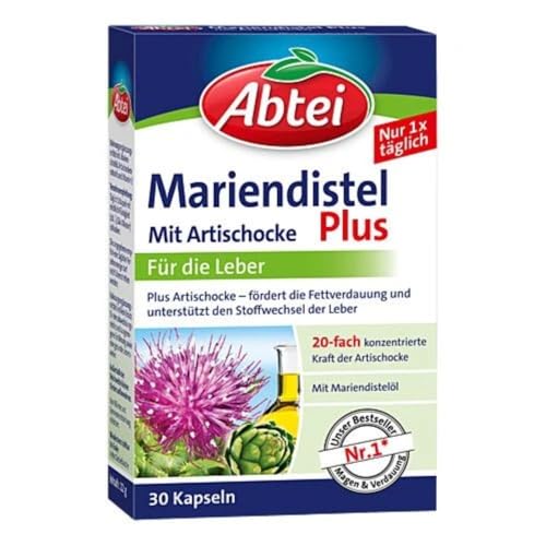 Abtei Mariendistelöl Plus - Mariendistelölkapsel mit Artischocke zur Unterstützung der Leber und der Fettverdauung - 30 Stück