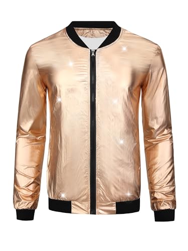 Lars Amadeus Metallic Jacket for Men's Zipper Up Shiny Party Bomber Varsity Jackets2