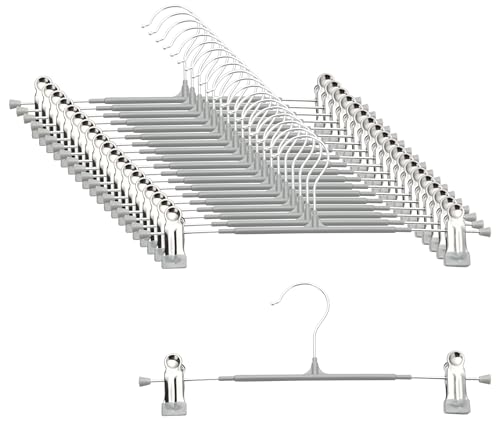 ズボンハンガー スカート ハンガー 20本セット パンツハンガー クリップ付き 360°回転 サイズ調整可能 滑り止め加工 省スペース スラックス スカート 収納 (ライトグレー)