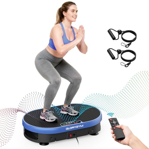 Glorygym Vibration Plate Exercise Machine with Resistance Bands for Weight Loss, 120 Speed Levels, Remote Control, Compact Home Gym Equipment
