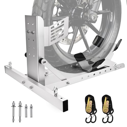 Aluminum Motorcycle Wheel Chock Stand for 15 to 25 Tires 3000 lbs Heavy Duty Motorcycle Front Wheel Stand with Adjustable Holes for Trailer Cruiser Sports & Dirt Bikes