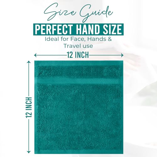 Image of DAN RIVER 12-Pack Premium 100% Cotton Teal Face Towels for Bathroom - Reusable Face Wash Cloths for Showering 12x12 Inches - 550 GSM Super Soft & Absorbent Luxury WashCloths for Body, Spa & Gym