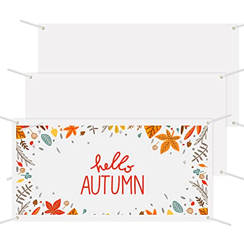 durony 3 Pieces Blank Large Banners White Blank DIY Flag Banner Oxford Cloth Banner Signs with Hanging Rope for Indoor Outdoor Display and Party Decoration, 6.5 x 2 Feet