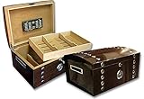 Prestige Import Group - Montgomery Arch Top Lacquer Studded Cigar Chest Humidor with Tray & Polished Hardware - Capacity: 150 - Color: Dark Mahogany