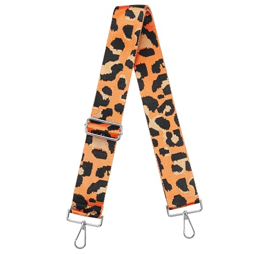 Image of uxcell Purse Strap Replacement, 31-51inch Adjustable Polyester Leopard 2inch Wide Crossbody Shoulder Strap for Handbag Guitar(Orange, Silver Buckle)