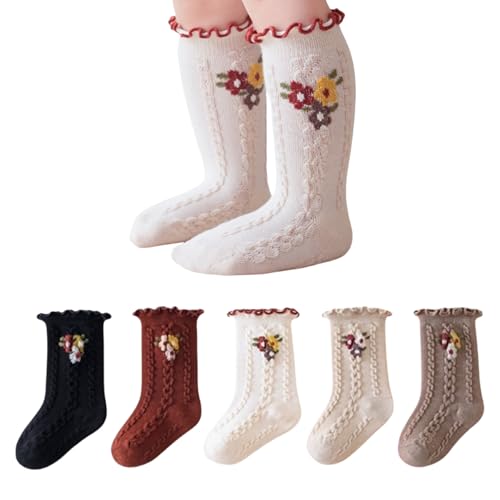 Baby Girls Socks Toddlers Ruffle Socks Girl's Dress Socks Princess Mary Jane Crew Socks 5 Pairs