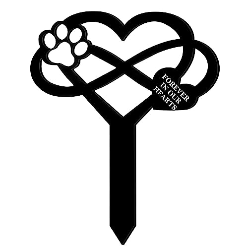 Laluky Décoration funéraire pour chien ou chat - En forme de cœur avec patte - Pour animaux - Résistant aux intempéries - Pour tombe ou jardin - Croix ou cœur - Marqueur de tombe significatif - Patte