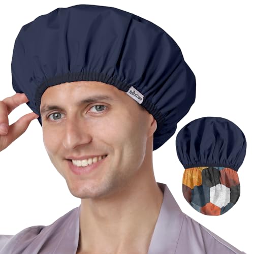 Years calm Cuffia da doccia riutilizzabile impermeabile per uomo, design a doppio strato, protegge i capelli sotto la doccia, spa, viaggi e cucina, elastico regolabile per una vestibilità comoda