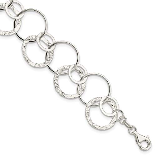 925 Sterling Silver Polished and Textured Fancy Circle Link Bracelet4