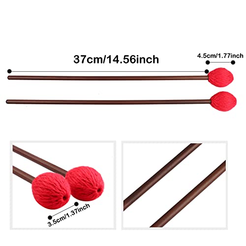 Image of Mr.Power Marimba Mallets Wood Handle Yarn Head with Maple Handle, Bass Percussion instruments Sticks (Medium Hard Yarn Head, Red)