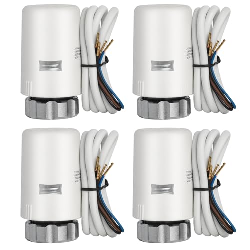 WiseWater 4-Wire Electric Thermal Actuator 24V AC/DC Normally Closed with M30x1.5 Thread, Energy Saving 4-Pack for PEX Radiant Manifolds, Zone Valves and Floor Heating Systems, IP54