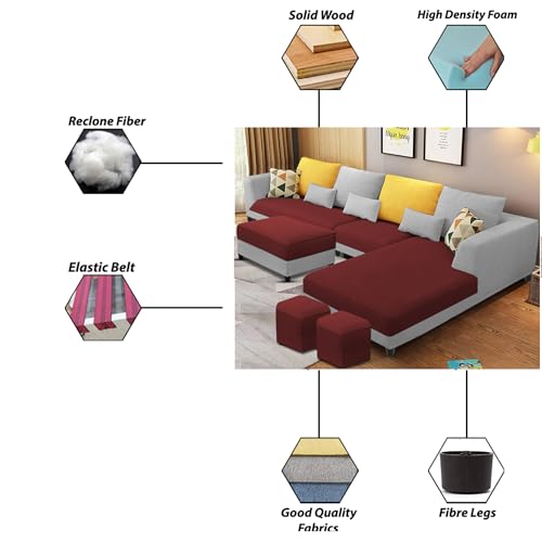 Image of Galib LHS 8 Seater L Shape Sofa Set for Living Room (Maroon Grey Fabric) Premium Fabric Sofa