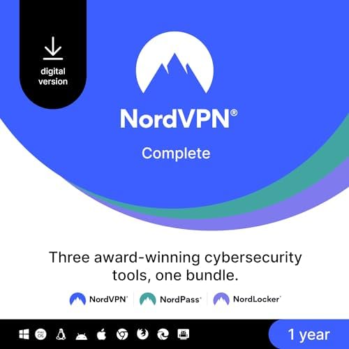 NordVPN Complete, 10 Devices, 1-Year, VPN & Cybersecurity Software Bundle, Digital Code NordVPN Complete, 10 Devices, 1-Year, VPN & Cybersecurity Software Bundle, Digital Code