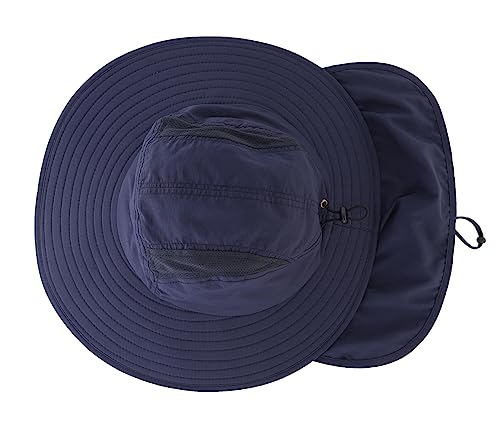Image of Home Prefer Mens UPF 50+ Sun Protection Cap Wide Brim Fishing Hat with Neck Flap