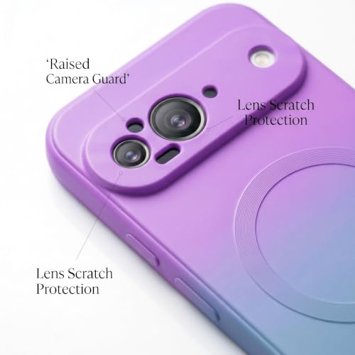 Image of amazon basics Gradient Mag-Safe Case for Google Pixel 9 | Soft Silicone Shockproof Cover with Camera Protection | Slim Lightweight Design | Smooth Touch & Durable - Purple & Gray
