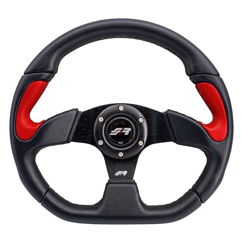 Simoni Racing Volant Universel X2 Poly Pelle - Eco-Cuir Noir/Rouge - Diamètre 330mm