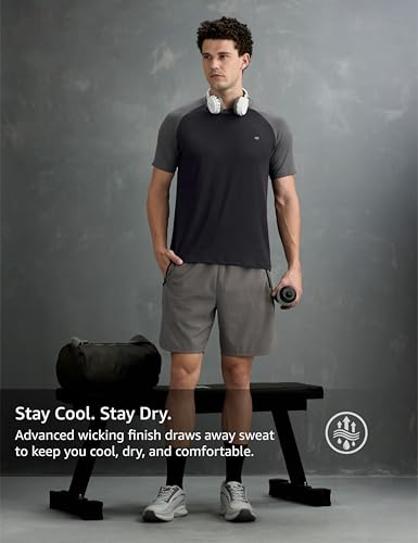 Image of Symbol Premium Men's Solid Regular Fit Sports Stretch T-Shirt | Round Neck | Raglan Sleeve | Moisture-Wicking | Activewear | Running | Gym | Plain (Available in Plus Sizes)