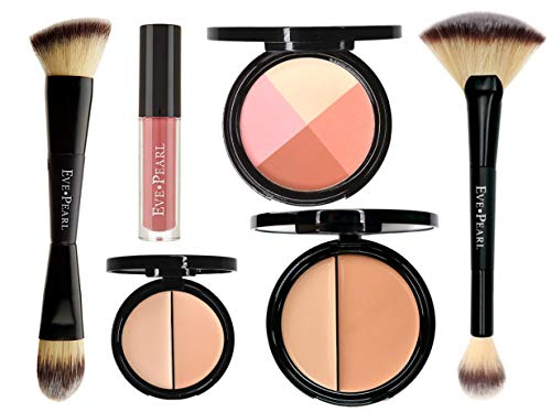 EVE PEARL 6 Pcs Flawless Face Collection Foundation Concealer Blush Lipstick And Brushes Set All In One Must Have Makeup Kit (Light)