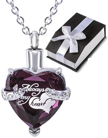 Smartchoice Cremation Jewelry For Ashes Necklace Heart Pendant With Beautiful Presentation Gift Box With Stainless Chain And Accessories, Purple
