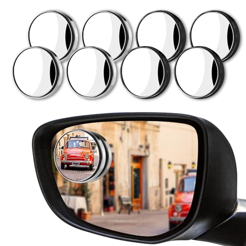 deemars 8PCS Espejos Lateral Punto Ciego, Retrovisores de ángulo Muerto 360° Gran Angular con Carcasa ABS, Accesorios de Coche Redondo HD Espejo Convexo para Cualquier Coche, Furgoneta