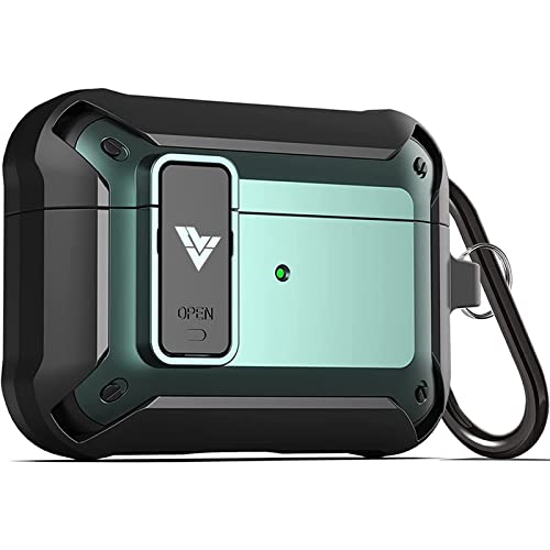 Vaku® Compatible with Airpod 3Gen Secure Lock Armor Rugged Series Full Body Drop Protective Shock Proof Dual Tone Case Cover-Black Green