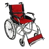 abc HOME Leichtgewichtrollstuhl Aluminium – Nur 11kg Eigengewicht – Faltbar & Kompakt – Sitzbreite 46cm – Belastbar bis 120kg – Inkl. Feststellbremse & Sicherheitsgurt – Mobilitätshilfe Rot/Schwarz