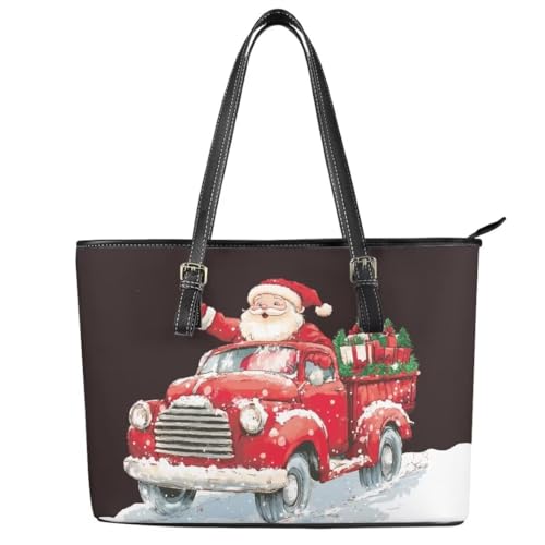 Image of Coldinair Christmas Leather Tote Bag for Women with Zipper Large Shoulder Tote Bag Shopping Casual Travel Bag Handbag Purse