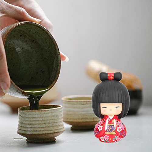 Angoily Japanese Kokeshi Doll Girl In Kimono Collectible Figurines Traditional Crafts Oriental Geisha Statue Gift For Office Bar Home Party Table Decoration Red #TOP1