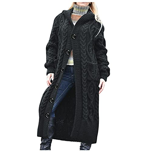 Cardigan à capuche tricot femme veste longue couleur unie manches longues