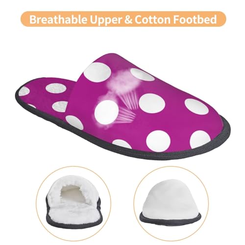 Purlpe And White Polka Dot Print Women Slippers Home Furry Shoes Keep Men Couples Shoes Warm For Women-4