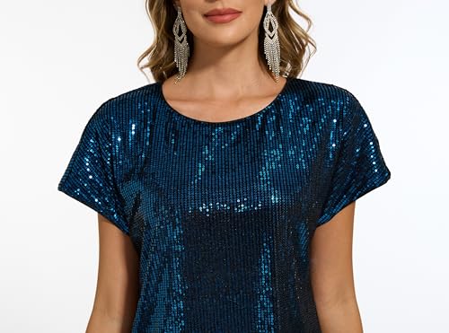 Image of Women's Crewneck Sequin Shift Dress Short Sleeve Casual Holiday Sparkly Party Dress