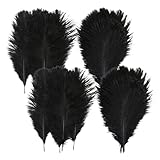 HIAKDOFT 20個 ブラック天然オーストリッチ羽根 クラフト用 花瓶飾り 結婚式パーティーデコレーション 衣装帽子装飾用 素材