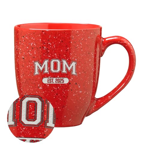 Rico Industries Mom Established 2025 16 oz Team Color Laser Engraved Speckled Ceramic Coffee Mug