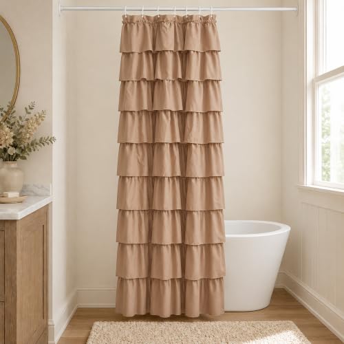 WestWeir Light Brown Ruffle Shower Curtain for Bathroom, 36x72 Inch,1 Panel