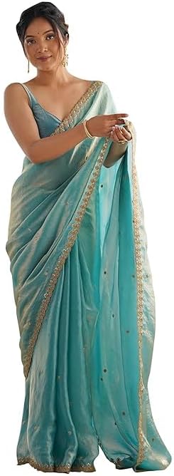 Global Women's Paper Silk Embroidered Saree With Unstitched Blouse Piece
