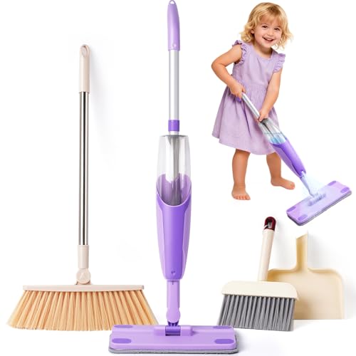 Kids Cleaning Toy Set,Purple Mini Spray Mop Montessori Toys Pretend Play Cleaning Tool for Toddlers with Spray Mop & Kids Broom Dustpan Set Cleaning Toys Gift for Toddlers Girls Boys Age 3+ by Yeeammk - Used condition - US$26.28