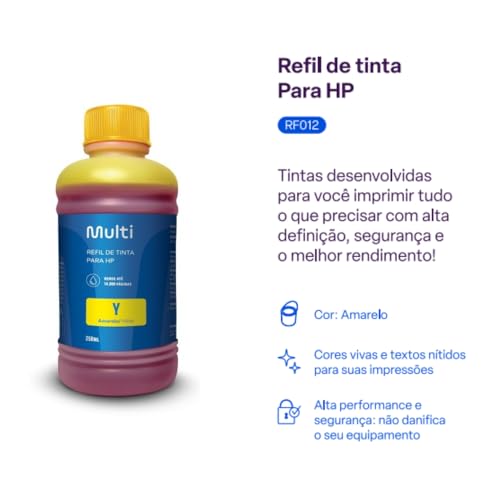 Refil De Tinta Para Impressoras HP 250ml Amarelo Multilaser - RF012