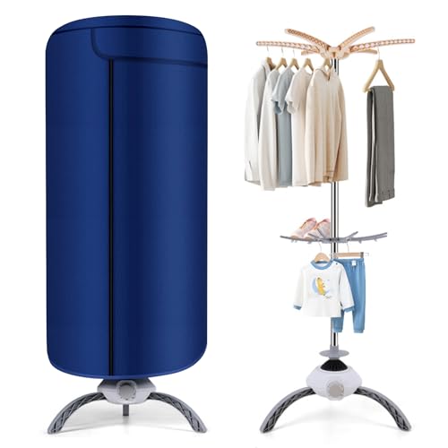 panthem 900W Portable Electric Clothes Dryer - Compact 2-Tier Detachable Heated Rack with Timer, 12KG Capacity, Fast Warm Air Drying for Home, Apartment, RV and Travel, Space Saving Design, Dark Blue