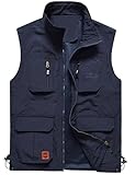 Flygo Men's Lightweight Outdoor Travel Work Fishing Vest With Multi-Pockets (02 Navy-X-Large)
