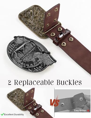Scarlet Darkness Cowboy Western Belts for Men Women 2 Cowboy Buckles Country Cowgirl PU Leather Belt for Jeans3