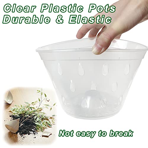 Kecio 4 Pack Orchid Pots With Holes And Saucers, 7 Inch Clear Plastic Orchid Pots For Repotting, Plastic Flower Plant Pot Indoor Outdoor, Breathable Slotted Orchids Planter #TOP3