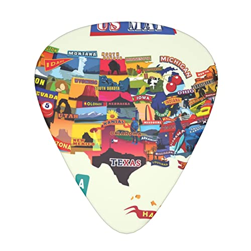 Médiator de guitare avec carte de la mer des États-Unis – 12 médiators tendance et durables – Dans une boîte pour ukulélé, guitare électrique, basse - Les Beatles, Paul McCartney, John Lennon, RIngo Starr, George Harrison Médiator de guitare avec carte de la mer des États-Unis - 12 médiators tendance et durables - Dans une boîte pour ukulélé, guitare électrique, basse