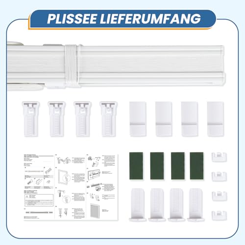 Plissee Klemmfix ohne Bohren Weiß B60 x H130 cm Plissees Lichtdurchlässig Faltrollo Jalousie Plisseerollo Fertigplissee Sichtschutz & Sonnenschutz für Fenster & Tür