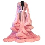 HAUTFREUNDLICHE KLEIDUNG: Damenroben aus transparentem Netz und weichem Kunstpelz, leicht, sorgen dafür, dass Sie sich den ganzen Tag frei fühlen. Langes Spitzenkleid, lange Ärmel, langer Knöchelboden, transparentes Design mit perfekter Figur