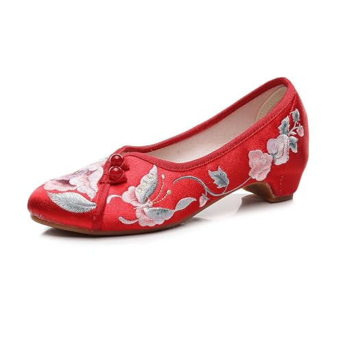 GZKDKZB Scarpe da Donna in Stile Antico Hanfu, Scarpe Tradizionali Cinesi, Scarpe con Fiori Ricamati, Scarpe Casual a Punta, Vecchie Scarpe in Stoffa di Pechino, Scarpe da Ballo Yoga Cheon