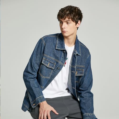 Image of Denim Jacket Men Vintage Autumn and Winter Tops Mens Denim Trucker Jacket