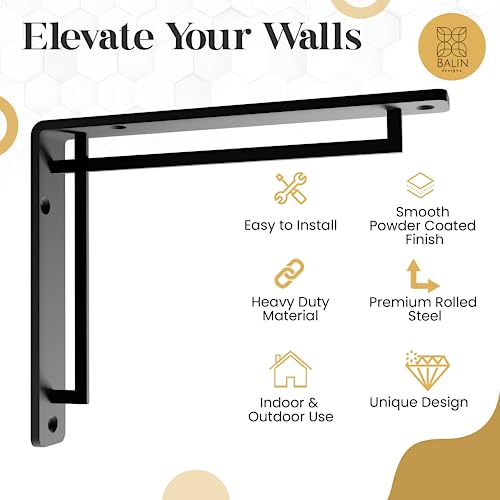 Balin Designs Shelf Bracket For 10" And 12" Shelves - Pack Of 4 - Heavy Duty Decorative Metal Shelf Brackets - Rustic Home Decore - L Brackets - Easy To Install - Hardware Included (Black, Cross) #TOP7