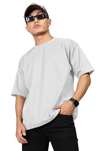 Image of SHODOX Men Oversized T Shirt Solid Dotted Design | Round Neck Loose Fit Drop Shoulder Casual T-Shirt for Men